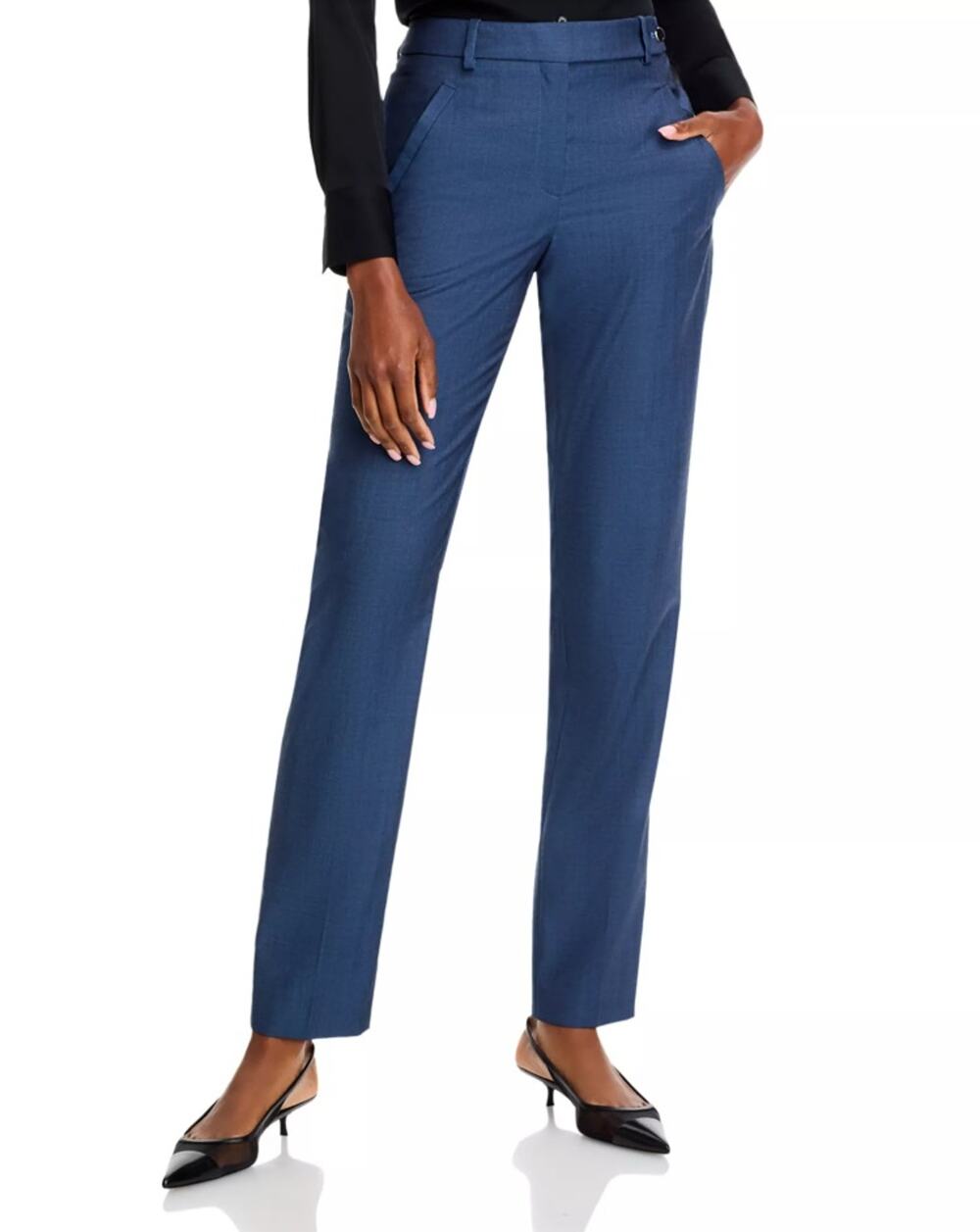 BOSS Women Blue Wool Tanuri Straight Leg Trousers Dress Pants Size US 10